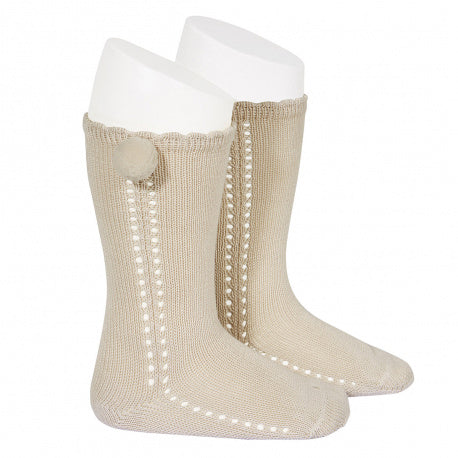 Calcetines Altos Perlé Calado con Pompón 25682 Cóndor