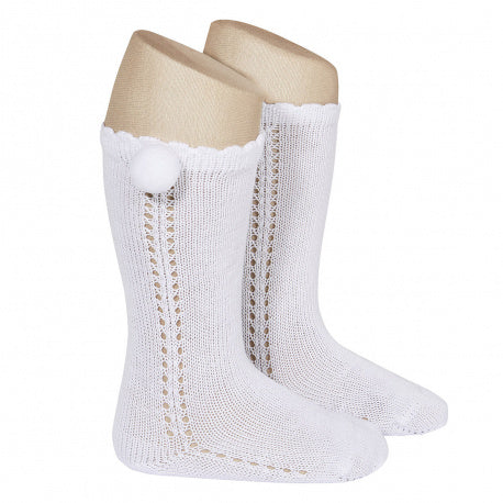 Calcetines Altos Perlé Calado con Pompón 25682 Cóndor